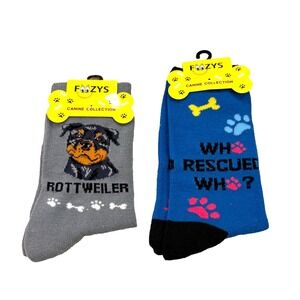 Foozys Women's Crew Socks 2 pack: Rottweiler/Rescue; Grey/Blue Women's Size 9-11